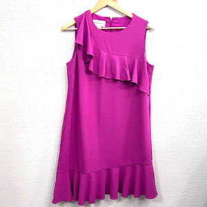 DONNA MORGAN PINK FUCHSIA SLEEVELESS RUFFLE TRIM SHIFT DRESS Size 14
